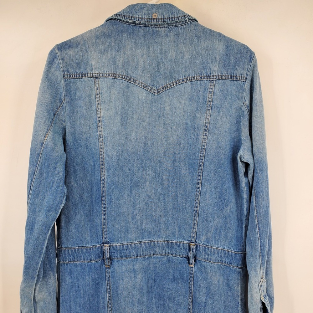 Free People Blue Denim Cotton Linen Button Front Midi Shirt Dress Medium Western - Picture 13 of 13